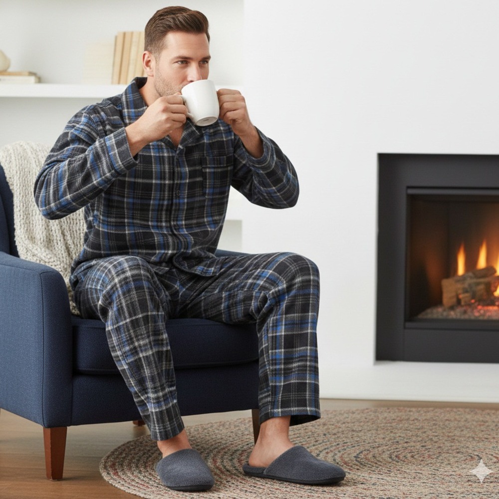 Vintage Geoffrey‎ Beene Men's Pajama Set 3XL Blue Black Plaid Cotton New In Pack